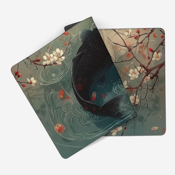 Large Koi Fish Mouse Pad 35.4 x 15.7 Inch, Extended Japanese Art Desk Mat, Non-Slip Rubber Base, Washable Surface, Perfect for Gaming, Work & Aesthetic Desk Setup