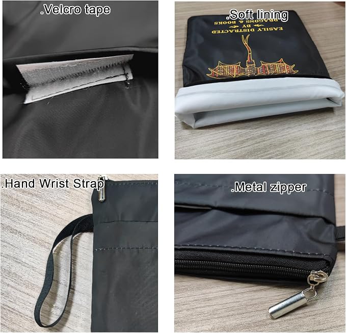 Book Sleeve with Zipper, Book Sleeves for Book Lovers, The Reader Tarot Card Book Sleeves, Book Pouch Kindle Protector, Gifts for Women Teacher Librarian Bookworm Bookish (Black-D, Large)