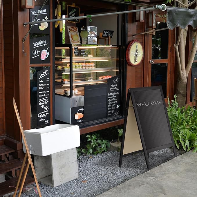 INNOVART A-Frame Sidewalk Sign 36”x20”, Sandwich Felt Letter Board w/Changeable Letters, Double-Sided Felt Letter Board, Free Standing Letter Board Easel for Restaurant, Business, Wedding, Black