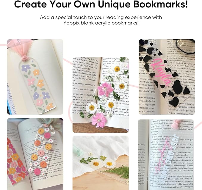 YOPPIX 6x2” Acrylic Bookmark Blanks- 30 Pieces Acrylic Bookmark Kit with 30 Pcs Ribbon for Reading Lovers DIY Crafts Hanging Tag Gifts Tag Price Tags, Graduation Back to School Gifts(Rectangle)