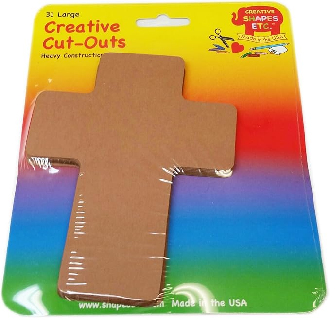 SHAPES ETC. 31 Pcs Brown Cross Single Color Creative Cut-Outs 5.5in Sunday School VBS Decoration Kids Nativity Religious Christmas Crafts Faithful Christian Easter Bulletin Board Décor USA Made