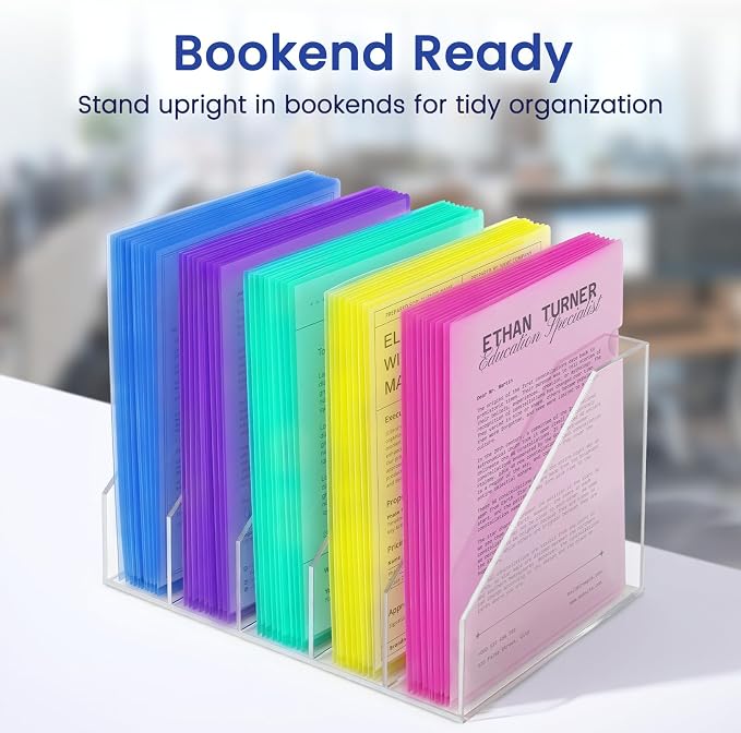 Sooez 36 Pack Clear Document Folder Project Pockets, Clear Plastic Folders Letter Size Plastic Document Folders Paper Poly Jacket Sleeves Folders Copy, 6 Assorted Colors