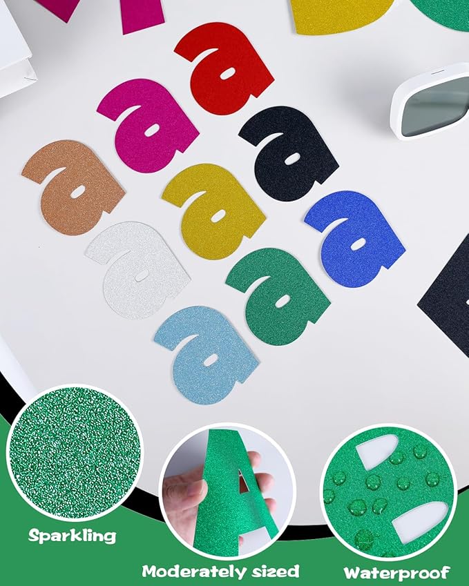 249 Pcs Glitter Bulletin Board Letters Numbers and Punctuation, 4 Inch Alphabet Poster Board Cardboard Letter Cutouts with Adhesive Dots for Classroom Bulletin Board School Decorations (Green)