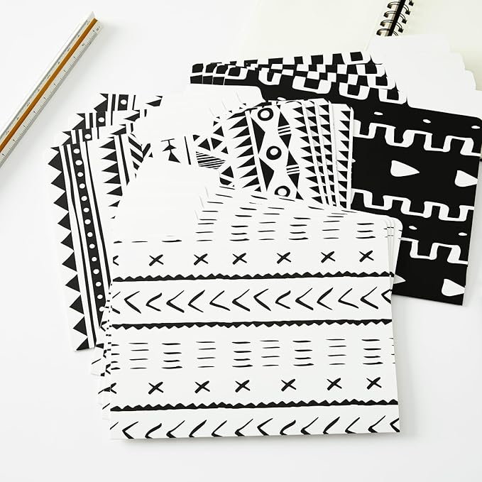 Y YOMA 12 Pack Decorative File Folders Letter Size File Folder with 1/3-Cut Tab Cute Pretty Colored Heavyweight Filing Folder File Organizers for Office School Home Desktop, Black & White