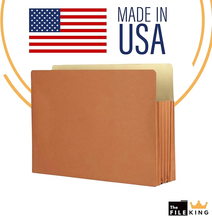 The File King Expanding Accordion File Folder – Letter Size | 5.25” Expansion, 50 Pack | Red Rope Expanding Pocket | Straight Cut Tab | Law, Accounting & Business Filing Organizer | Made in USA