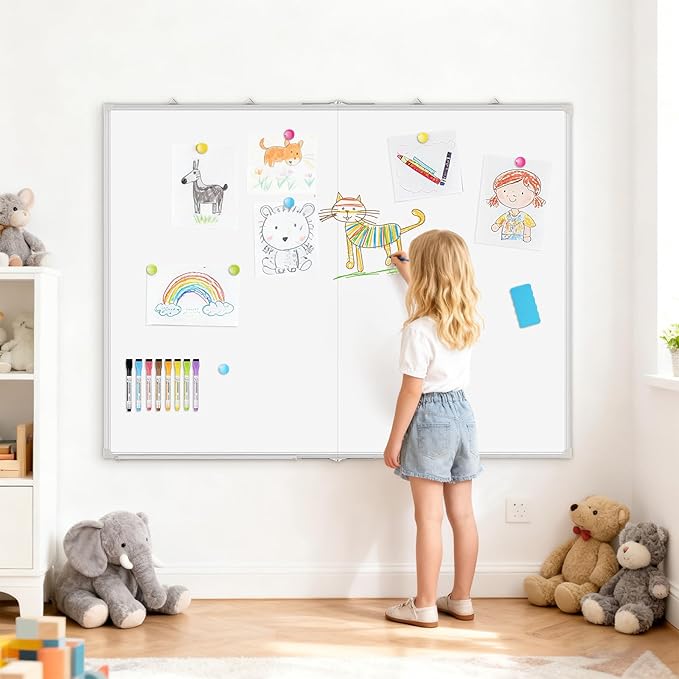 60" x 48" Double-Sided Large White Board, Foldable Magnetic Whiteboard Dry Erase Portable Wall Hanging Whiteboards for Home, School, Office
