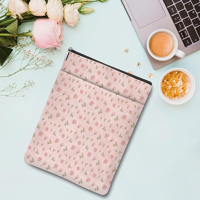 Floral Book Sleeve, Vintage Book Covers for Paperbacks, Pink Roses Flowers Book Pouch Book Protector, Book Lovers Gifts for Women Girls Mom, Book Accessories Book Club Gifts Christmas Birthday Gifts