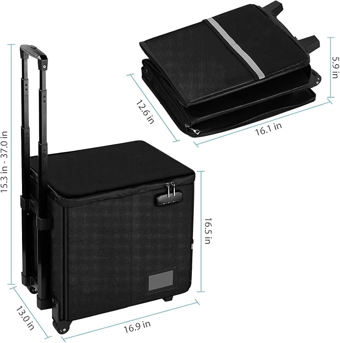 Fireproof File Box with Wheels, Collapsible Rolling Fireproof Document Bag with Lock, Fireproof Box with Handle & Casters, Mobile Fireproof Document Storage for Legal/Letter Size Files