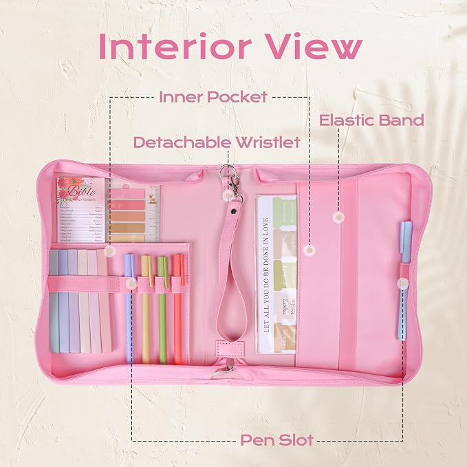XKDOUS Bible Cover Case for Women Leather Quilted Bible Bag Organizer Large Book Carrying Case with Handle, Pens, Tabs, Study Supplies Journaling Kit Christian Gifts for Mom, Lady