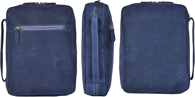 LEATHER VILLAGE Handmade Vintage Leather Bible Cover for Men & Women - Large Protective Bible Case & Organizer for Church, Travel & Study Christian Religious Antique Bookmark - Blue