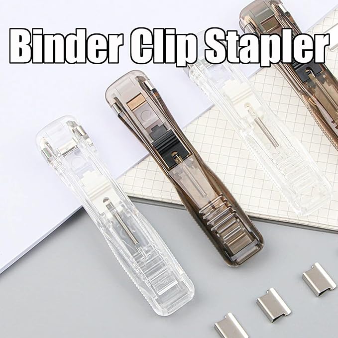 2 Pcs Portable Binder Clip Stapler, Includes 100 Reusable Clips, Staple-Free Desktop Push Binder Stapler, Binds 40 Sheet Capacity One-Hand Operation for Office Home Document Organization (#01)