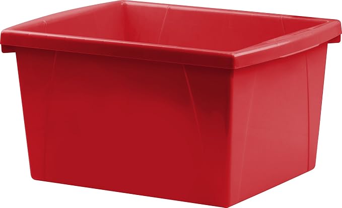 Storex 4 Gallon Storage Bin – Plastic Classroom Organizer for Books and Supplies, Red, 6-Pack (61452U06C)