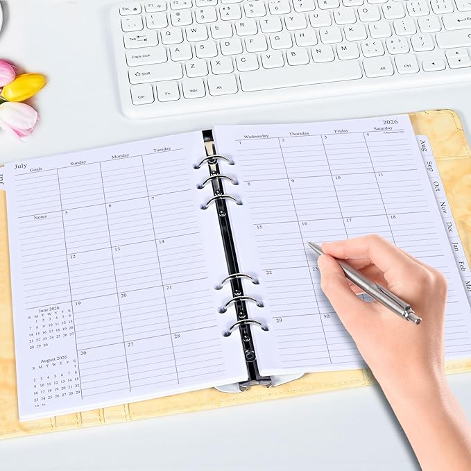 2026-2027 Monthly Planner Refill, A5 Medium Planner Inserts for 6 Holes, 5.5"x8.5", Jul. 2026 - Dec. 2027, 12 Monthly Calendars with Laminated Tabs, 6-Hole Punched