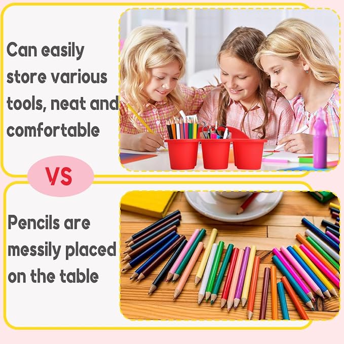 NINU 6 Pack Classroom Caddy Organizer with Handle, Plastic Drink Cup Caddy Holder, 6 Compartments for Kids, Table, Office, Arts, Crafts, Crayon, Marker, Pencil, School Supplies - 6Colors
