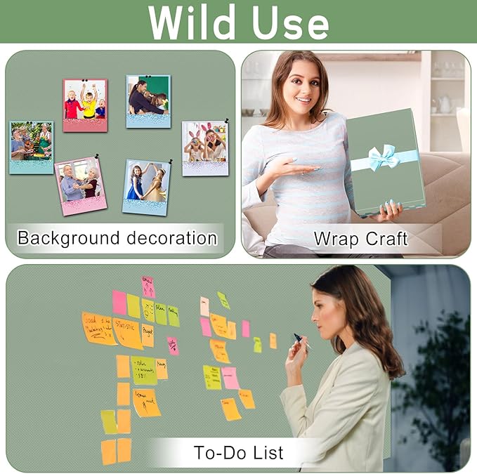 Sage Green Bulletin Board Roll Reusable Waterproof Erasable Bulletin Board Fade Resistant Wrinkle Resistant Poster Non-Woven Fabric Bulletin Board Roll for Classroom Decor Wrap Craft 15.55" x12ft