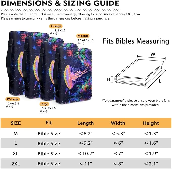 Jellyfish Print Bible Bag with Bible Cover Case for Women,Bible Carrying Book Case with Handle Fits for Standard Size Bible-Size M