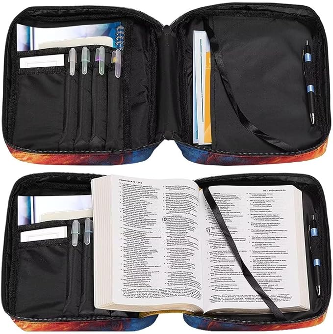 Coldinair Custom Bible Cover for Kids Boy Personalized Bible Case Bible Carrier Carrying Organizer Purse Handbag with Zipper Pockets Church Bag,Soccer Fire Flame