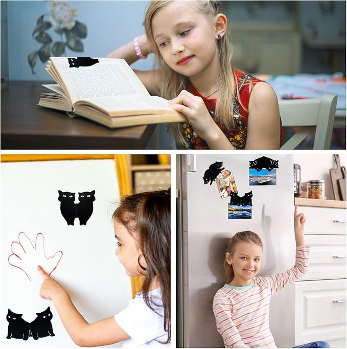 Qualsen Magnetic Bookmarks, 6 pcs Cute Bookmarks for Women, Men, Kids – Ideal Reading Accessories and Gifts for Book Lovers (Black Cute Cat)