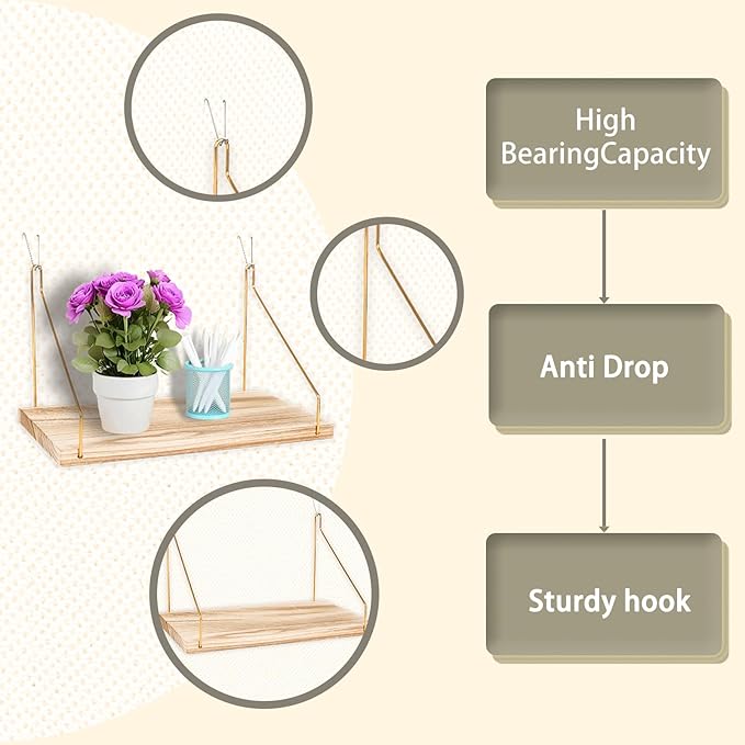 1-Pack Cubicle Shelf For Fabric Walls With Hooks:12x6.0in Wooden Cubicle Shelf Hanging Gold Bracket Use For Office Cubicle Accessories Office Stylish Ations Cubicle Decorations For Women Desk