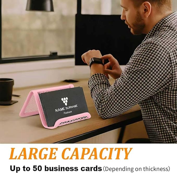 Business Card Holder for Desk, Office Desktop Business Card Display Holder, Mesh Business Card Holder, Desk Accessories for Women and Men, Pink(3 Pack)