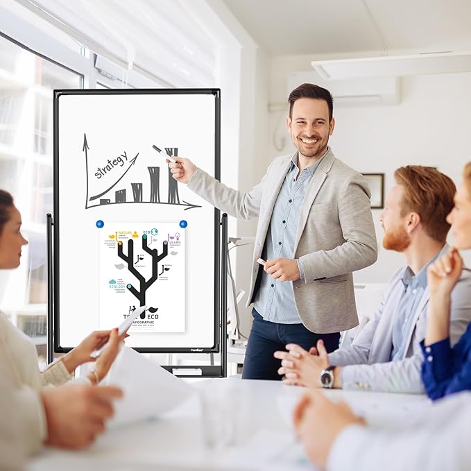 Mobile Dry Erase Board on Wheels - TANKEE 40 x 24 Magnetic Double Sided Whiteboard Easel, Large Reversible Rolling White Board with Aluminum Frame Standing for Office, Home, Classroom