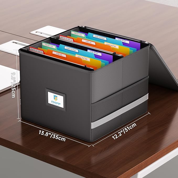 Fireproof File Box, 13.8"*12.2''*9.8'' | Hanging File Folders, Accordion Pockets, Letter Size Organizer, Folders+Box Included
