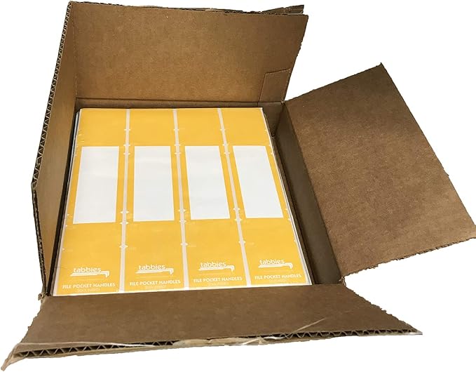 Tabbies File Pocket Handles, 9.63 X 2, Yellow/White, 4/Sheet, 12 Sheets/Pack