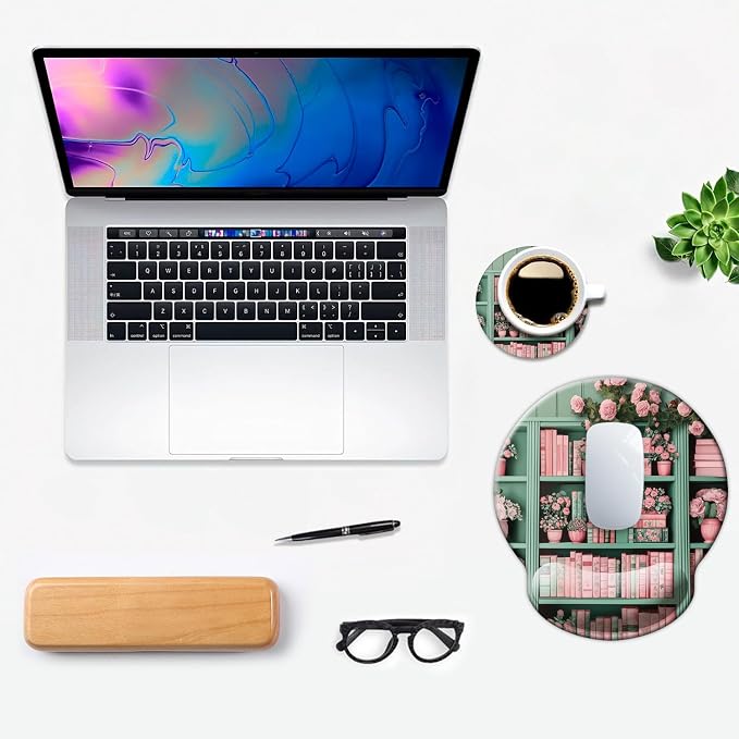 Ergo Comfort Gel Wrist Rest Mouse Pad-Ergonomic Office Mousepad with Wrist Support-Non-Slip, Design Desk Accessories Mat for Home&Game Decor Book Floral