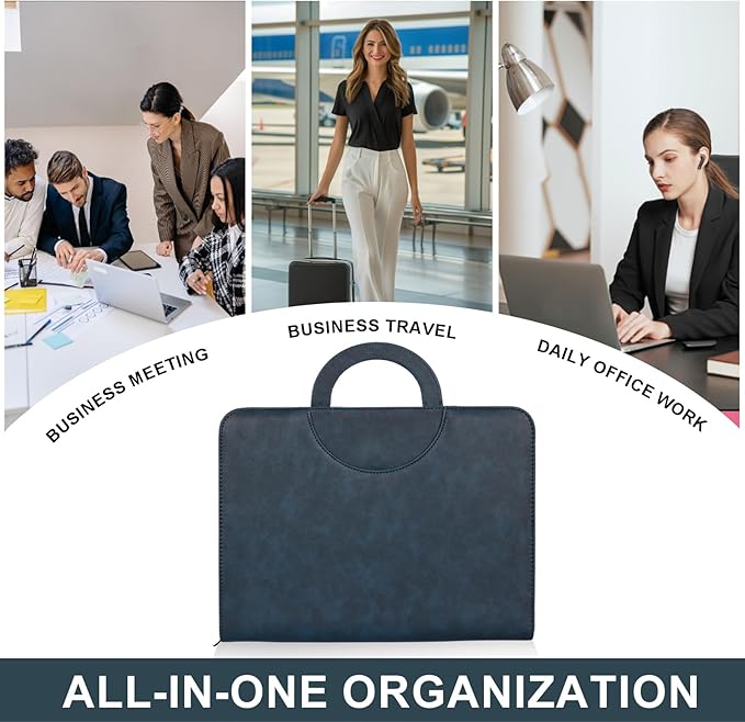 Leathario Portfolio Binder, Includes 5 Folder Index Dividers, 13 Inch Tablets Organizer with Handle, Vegan Leather A4 Padfolio, Multi-Pocket Notepad Business Planner Professional Document