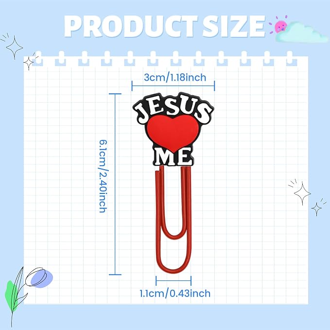 Cute Paper Clips, 50Pcs Jesus Bookmark Paperclips Bulk Metal Fun Christian Planner Clip Charms Clamp Desk Accessories Stationery Colorful Office Supplies Gifts for Student Teacher Party Decor