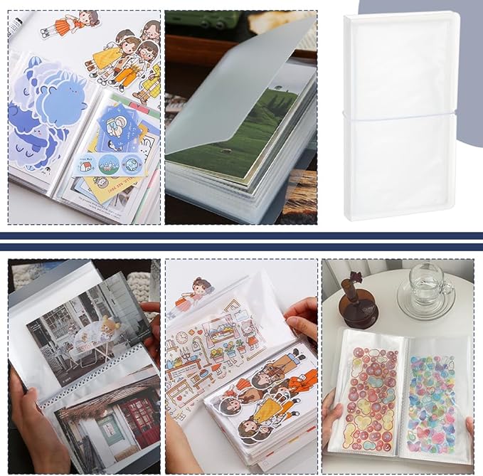 BENECREAT Clear Sticker Organizer Binder Storage Book for Sticker Storage Collecting Album with 50 Pack Double Sided for Planner Scrapbook, Journal Stickers Collection