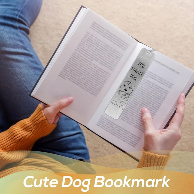 Dog Bookmark for Reading Women, Cute Dog Mom Gifts Funny Metal Dog Book Mark You Pawsed Here Bookmark Doggy Lovers Dogs Themed Gift for Owners Men Women Bookworm (Golden Retriever)
