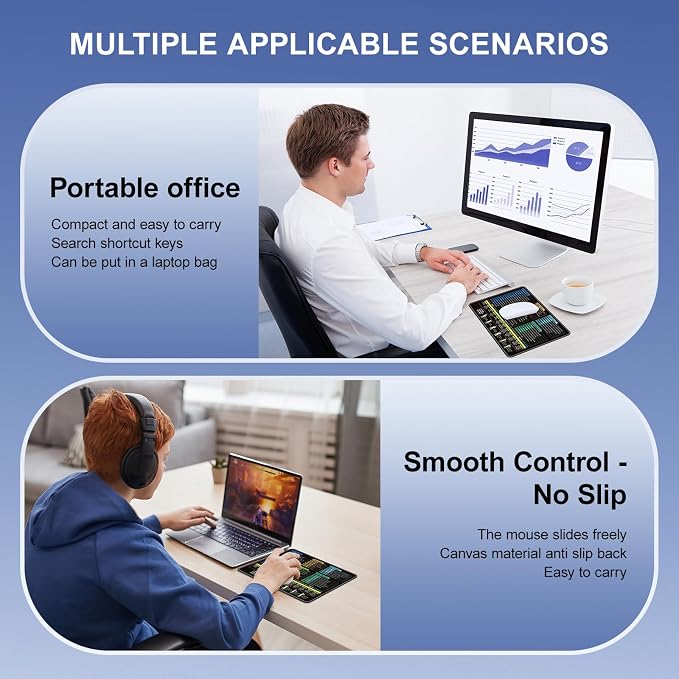 Excel Mouse pad—11.8 * 9.8inch Portable Size |Contains 5 Excel Function modules, FN Shortcut Keys and Practical Relaxation Exercises,Work、Study、Gaming Mouse pad,Excel Cheat Sheet Desk pad