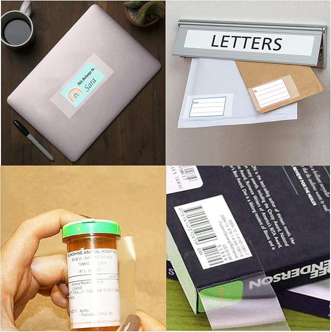1000 Pcs Clear Waterproof Label Protector Shields-1 1/2"Hx3 1/2"W Gloss Finish Vinyl Transparent Address Library Book Repair Tape Label Rectangular Numbers Barcode Shields in Office Class Supermarket