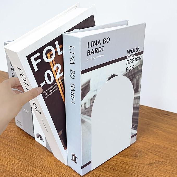 MerryNine Metal Book Ends, 2 Pack White Bookends for Shelves, Book Holder for Heavy Books, Book End for Kids Books, Decoration Bookend for Home Office