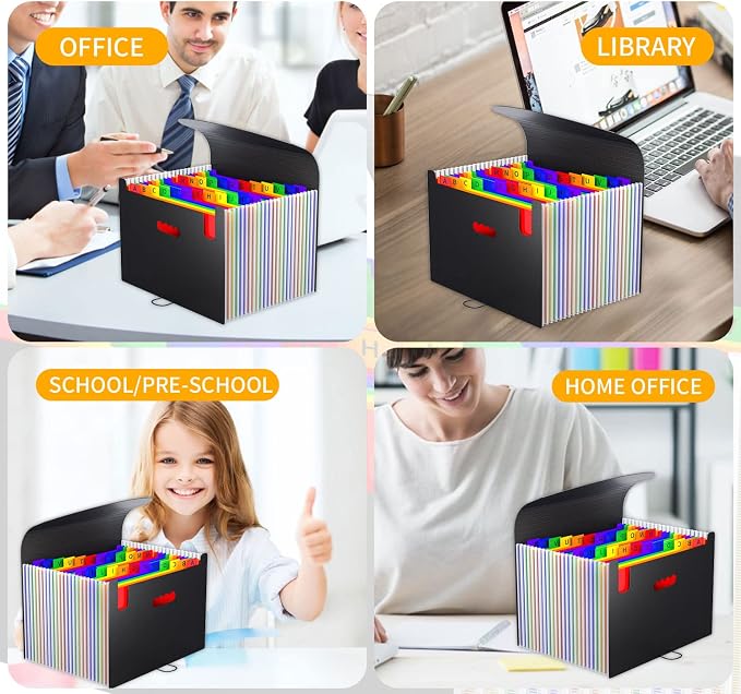 Expanding File Folders Accordion File Organizer,24 Pockets Accordian Document Folder Letter Size,Expandable Filing Boxes,Bill,Receipt Paper and Documents Organizer with Tabs,Light-Duty,for Portable