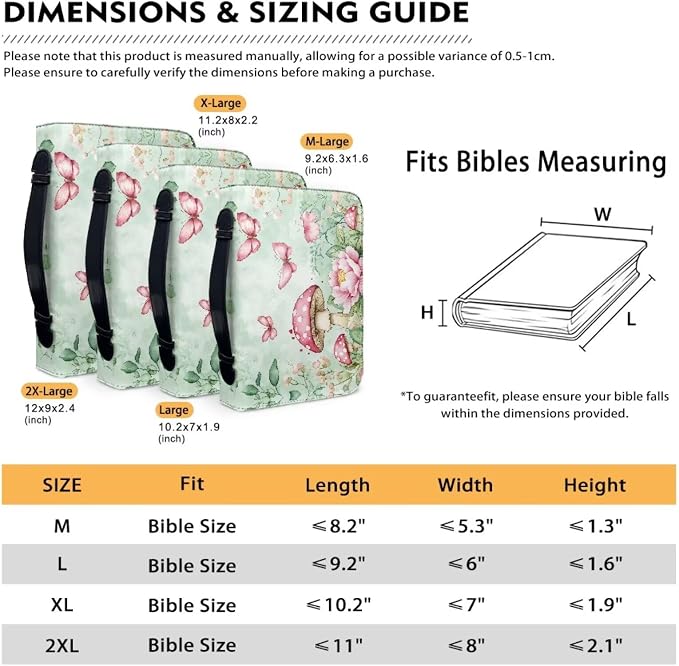 Mushrooms Bible Bags for Women Butterfly Print Bible Covers Bible Holder Bible Bags Canva Bible Study Supplies, A Christian Gift for Women-Size 2XL