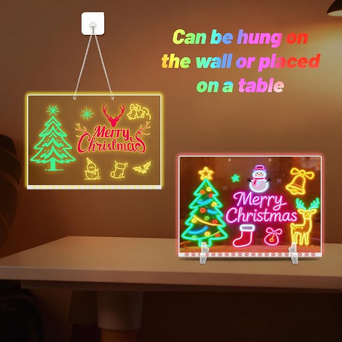 20 Inch, 19 Highlighter,Led Note Board with Colors for Kids,4Modes&7Colors Lumiboard Led Drawing Board for Kids,Light Up Sign,Acrylic Dry Erase Board with Stand,Adapter,Hanging Chain,Spray Bottle