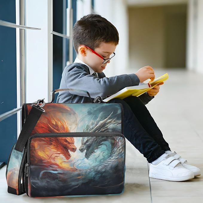 3 Ring Binder Zipper Binders Water-fire Dragons Expanding File Folder Bag with Shoulder Strap