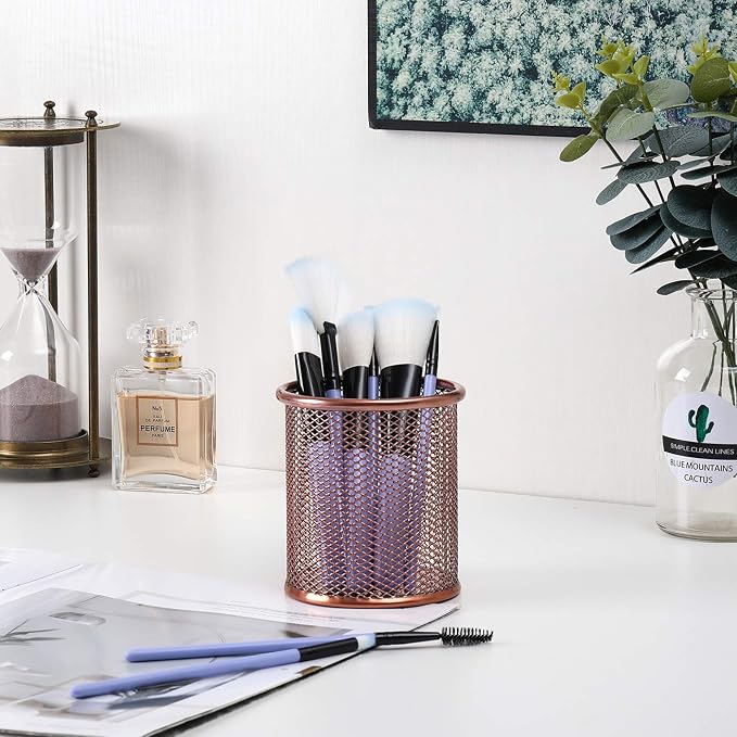 PAG Pencil Holder for Desk, 2 Pack Desktop Pen Cup, Office Supplies Rose Gold Desk Organizers and Accessories Organization, Makeup Brush Holder, Copper