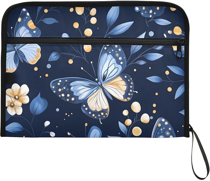 Expanding File Folder Butterfly Butterflies Blue Accordion File Organizer 13 Pockets Document Organizer with Zipper Labels A4 Letter Office Storage