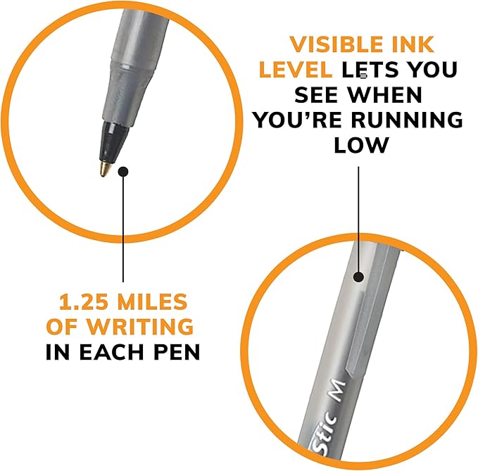 BIC Round Stic Xtra Life Ballpoint Pen, Ultra Long Lasting and Consistent Performance, 144-Count in Black Ink