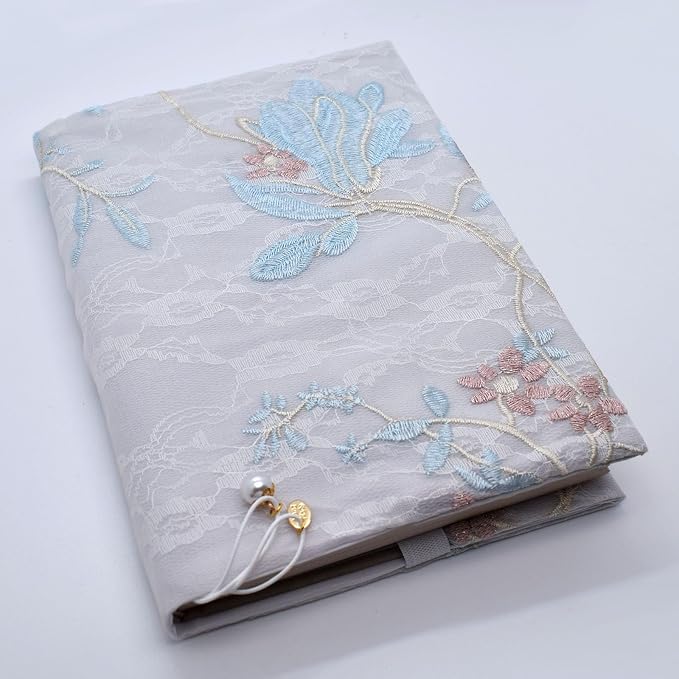 BLBMH 6x9 Book Cover | Handmade Fixed Size Non-Stretch Fabric Sleeve Protector with Bookmark | Washable for Paperback Bible Journal | Student Teacher Gift - Embroidered Magnolia