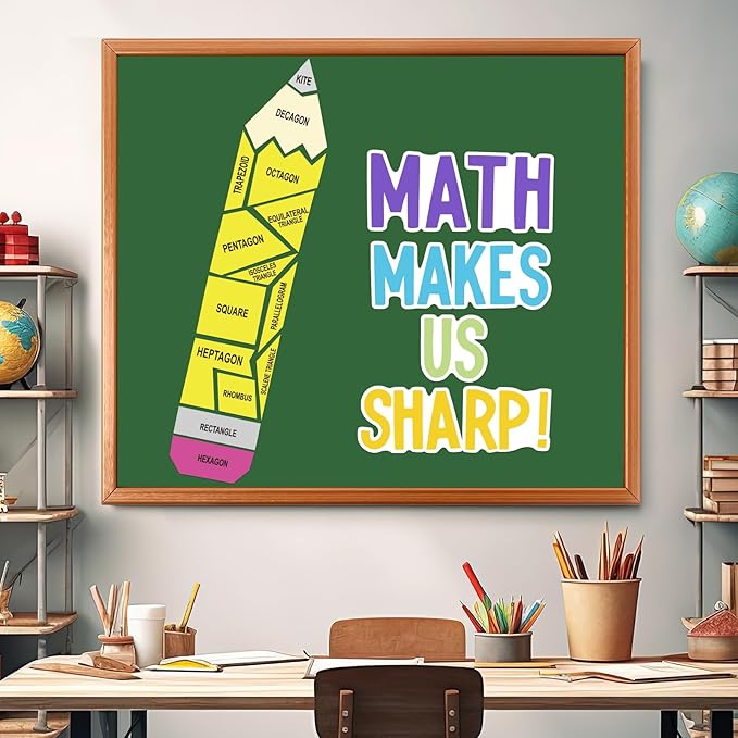 Math Bulletin Board Decorations Sets, Pencil Decorations for Classroom, Educational Math Makes Us Sharp Paper Cutouts for Back to School Math Classroom Supplies Window Wall Door Decor