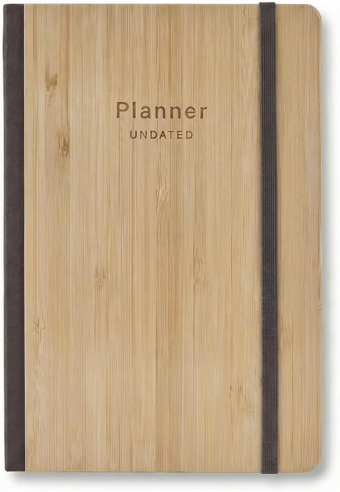AUROPLANNER Bamboo Cover Undated Portable Planner Notebook – Daily, Weekly & Monthly Organizer, Lay-Flat A5 (5.7” × 8.3”), 100 GSM Paper, 160 Pages, 4-Month Layout (Brown)