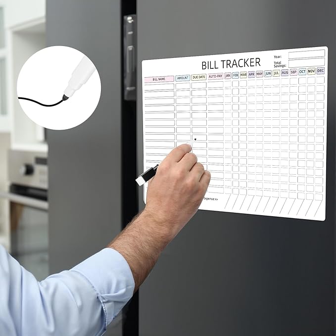 Monthly Bill Payment Checklist Magnetic Whiteboard for Refrigerator-Bill Payment Tracker Calendar Chart Monthly Bill Organizer & Planner for Personal Budgeting Financial (Style 1)