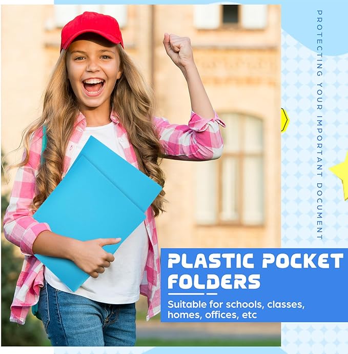 24 Pcs Blue Heavy Duty Plastic Folders 2 Pocket File Folder Fit Letter Size for Home Office School Communication Presentation Report Sheet Protectors (Blue)