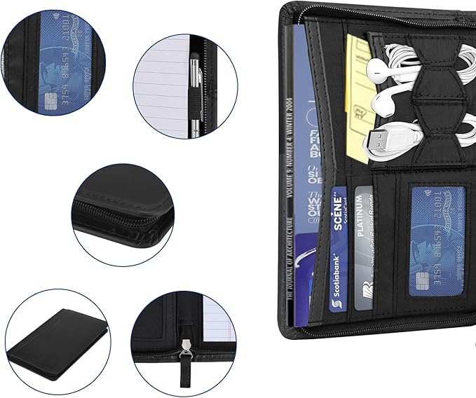 Junior Padfolio Portfolio with 5 x 8 Writing Pad, A5 Business Portfolio Binder Folder Organizer Multi-Function Combination Case for Women/Men, Black