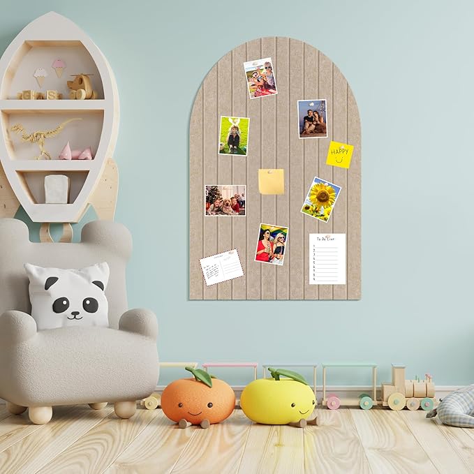 SmoothNovelty 31.5 X24 Inch Large Arch Felt Bulletin Board with 50 Wooden Pushpins Decorative Picture Framed Display Board Felt Tile Wall Organizer for School Home Office Boho Wall Decor(Dark Camel)