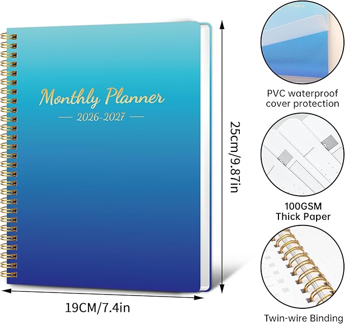 Monthly Planner 2026-2027, 2026 Calendar 24 Months Planner, 7.4"x9.4", JAN 2026 - DEC 2027, Personal Organizer with Monthly Goals, To-Do List, Habit Tracker, 24 Monthes for School Office Home Planning